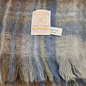 Vtg HUDSON's BAY Tartan Mohair Wool BLANKET Throw Scotland Ancient Blue Stewart